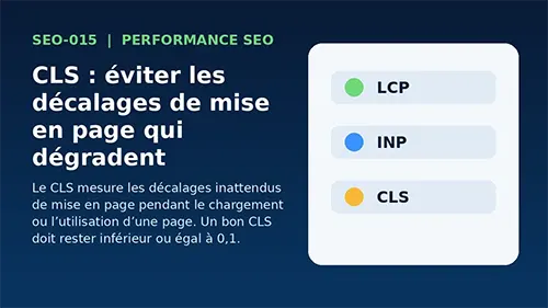 Interface web montrant une mise en page stable et un score CLS optimisé