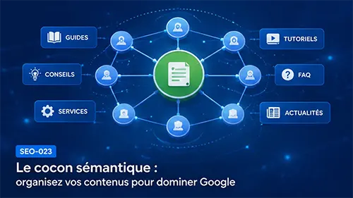 Illustration d’un cocon sémantique avec page pilier, contenus satellites et liens internes