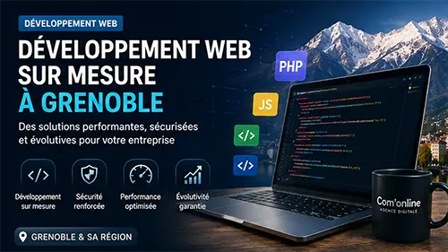 Illustration d’un développement web sur mesure pour une entreprise grenobloise avec API, base de données et interface métier