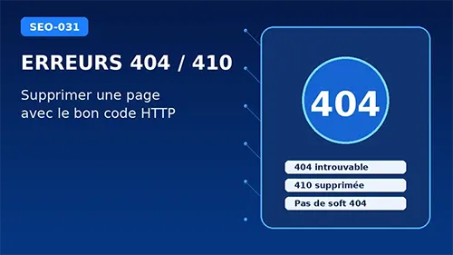 Illustration SEO comparant les codes HTTP 404 et 410 pour une page supprimée