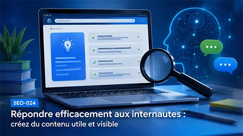Illustration d’un article web structuré avec réponse rapide, titres, liste et questions fréquentes